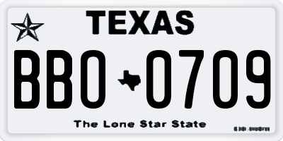 TX license plate BBO0709