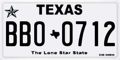 TX license plate BBO0712