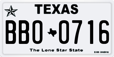 TX license plate BBO0716