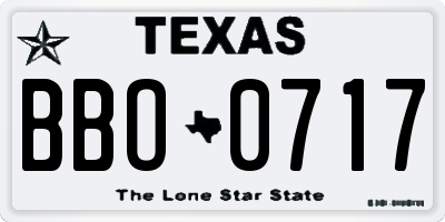 TX license plate BBO0717