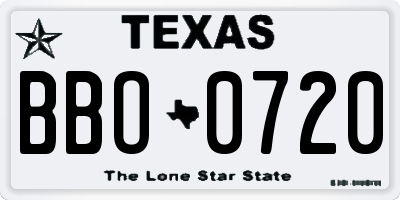 TX license plate BBO0720