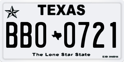 TX license plate BBO0721