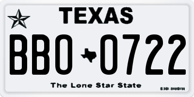 TX license plate BBO0722