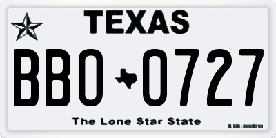 TX license plate BBO0727