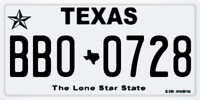 TX license plate BBO0728