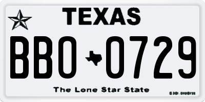 TX license plate BBO0729