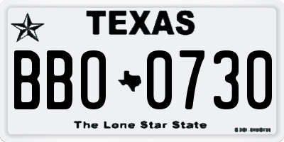 TX license plate BBO0730