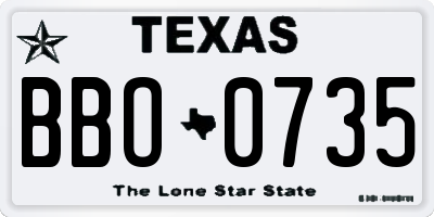 TX license plate BBO0735