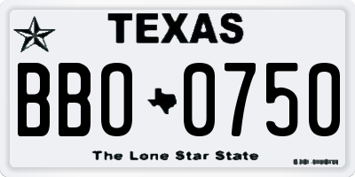 TX license plate BBO0750