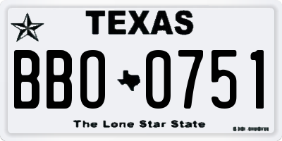 TX license plate BBO0751