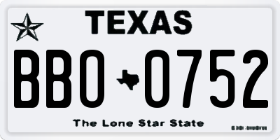 TX license plate BBO0752