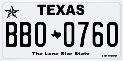 TX license plate BBO0760