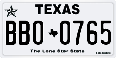 TX license plate BBO0765