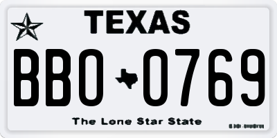 TX license plate BBO0769