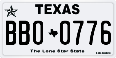 TX license plate BBO0776