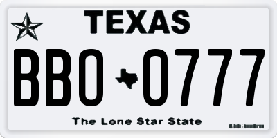 TX license plate BBO0777