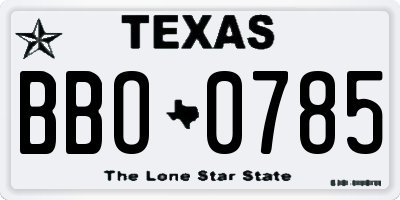 TX license plate BBO0785