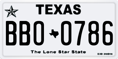 TX license plate BBO0786