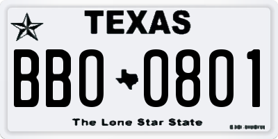 TX license plate BBO0801