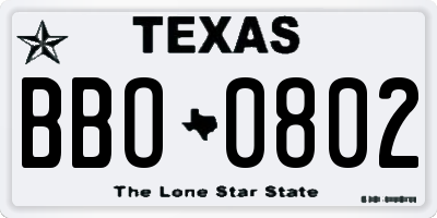 TX license plate BBO0802