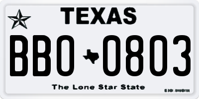TX license plate BBO0803