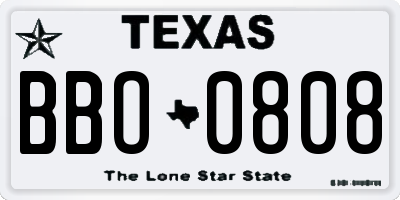 TX license plate BBO0808