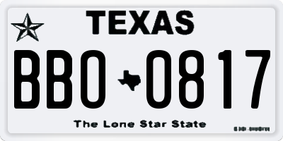 TX license plate BBO0817