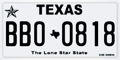 TX license plate BBO0818