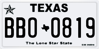TX license plate BBO0819