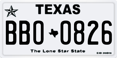 TX license plate BBO0826