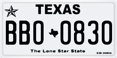 TX license plate BBO0830