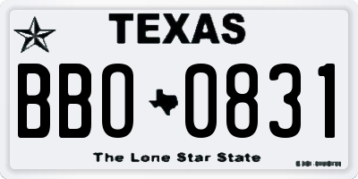 TX license plate BBO0831