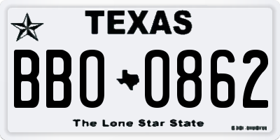 TX license plate BBO0862