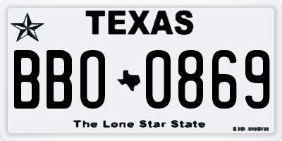 TX license plate BBO0869