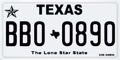 TX license plate BBO0890