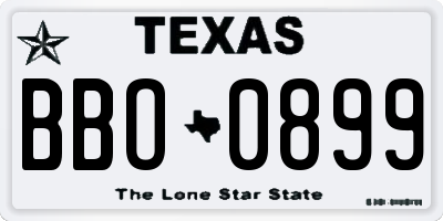 TX license plate BBO0899