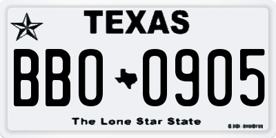 TX license plate BBO0905
