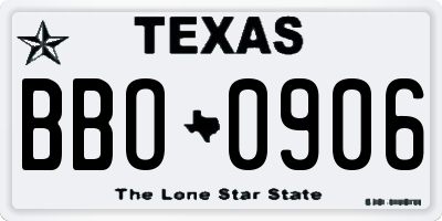 TX license plate BBO0906