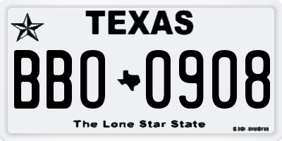 TX license plate BBO0908