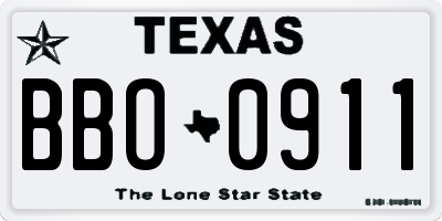 TX license plate BBO0911