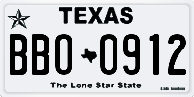 TX license plate BBO0912