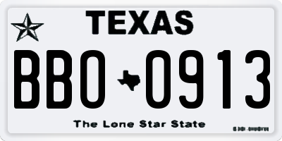 TX license plate BBO0913