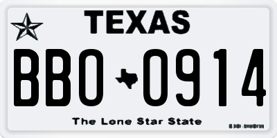 TX license plate BBO0914