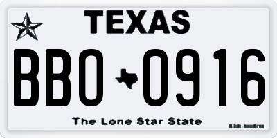 TX license plate BBO0916