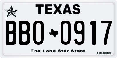 TX license plate BBO0917