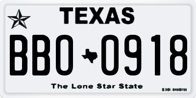 TX license plate BBO0918