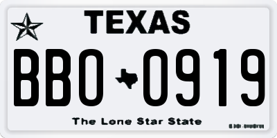 TX license plate BBO0919