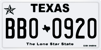 TX license plate BBO0920