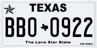 TX license plate BBO0922
