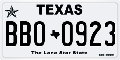 TX license plate BBO0923